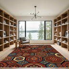 Tribal Hexagon Geometric Terracotta Ochre Art Rug