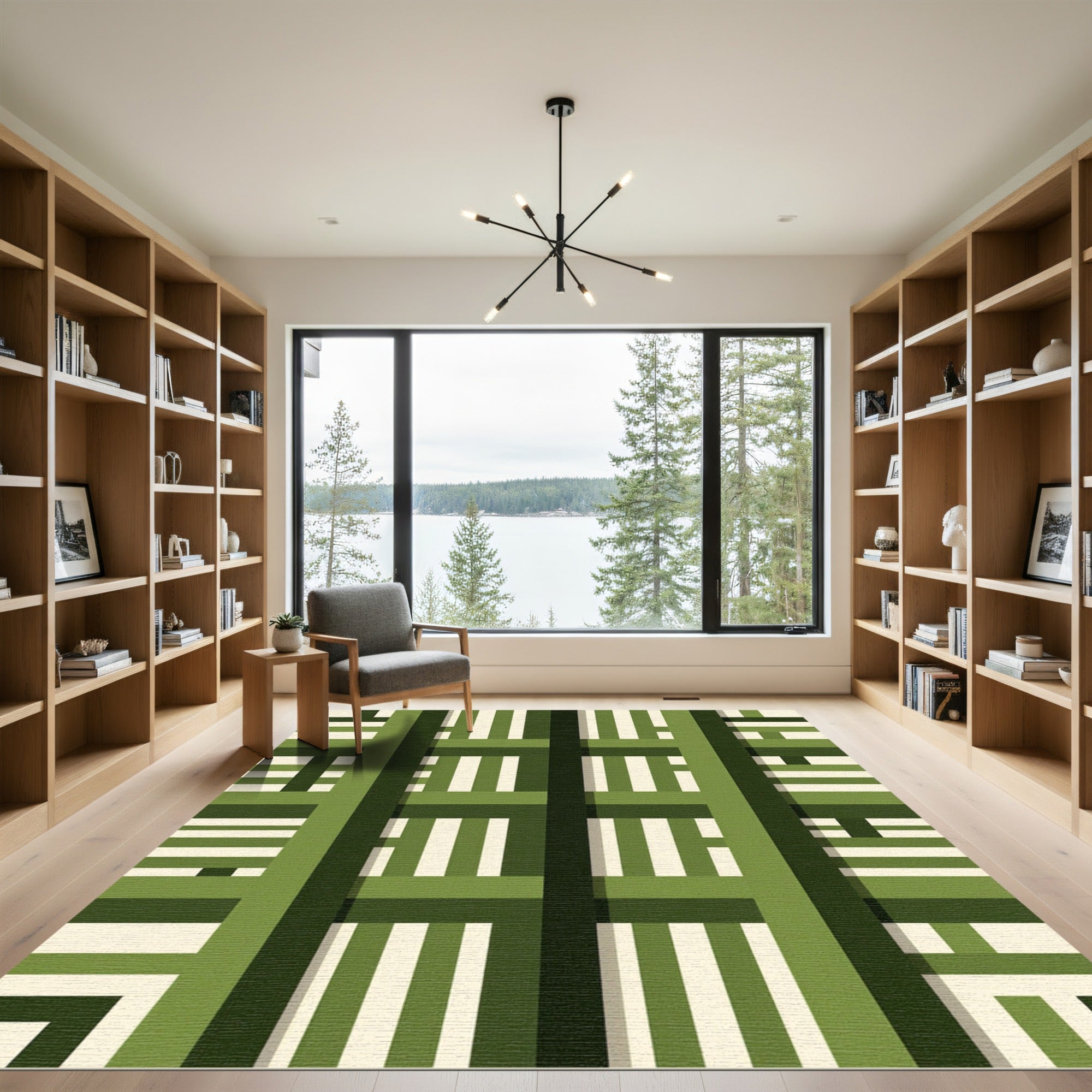 Abstract Green Stripe Geometric Rug