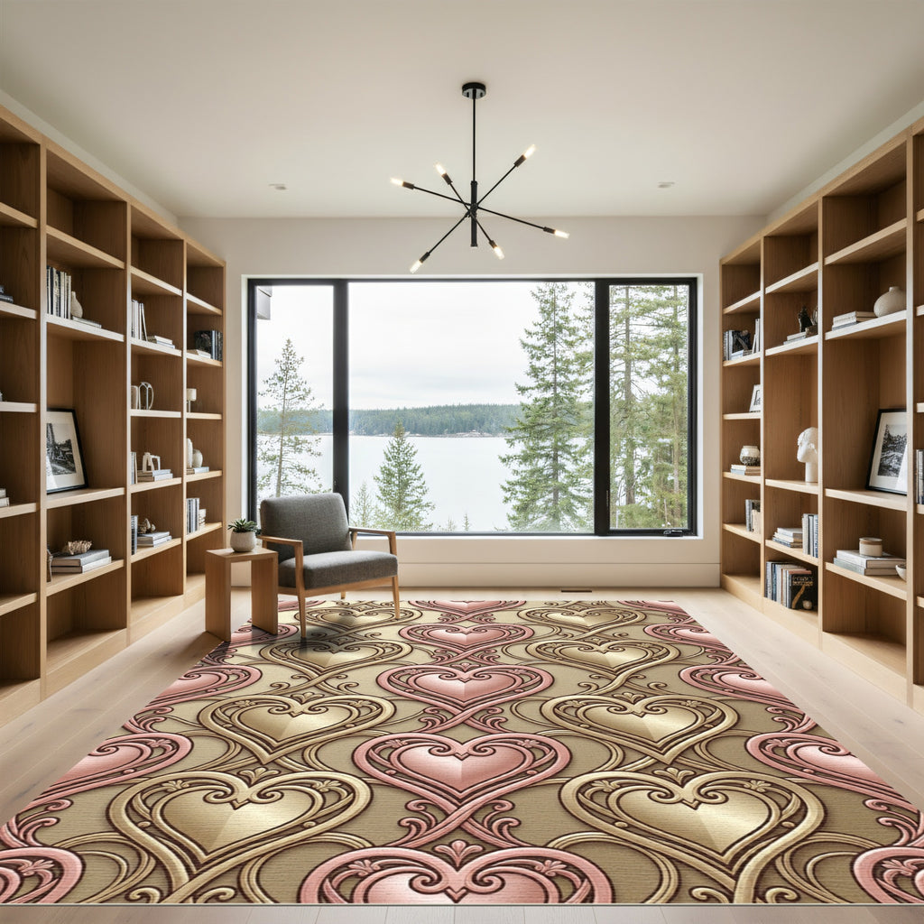 Ornate Rose Gold Heart Filigree Rug