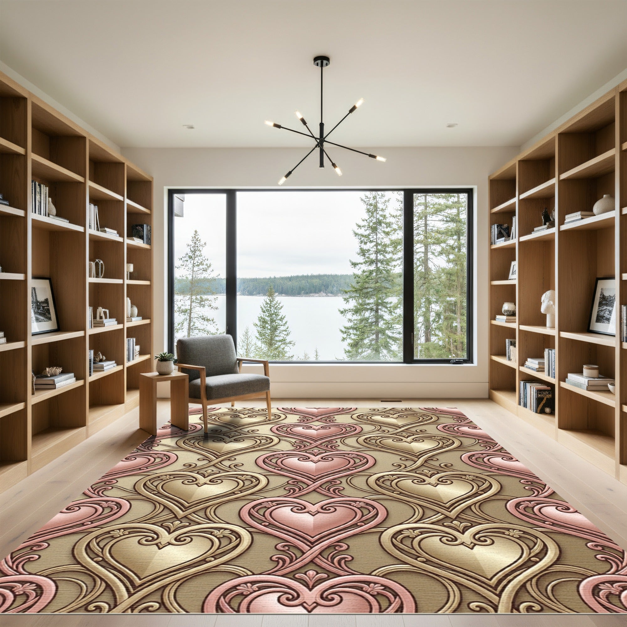 Ornate Rose Gold Heart Filigree Rug