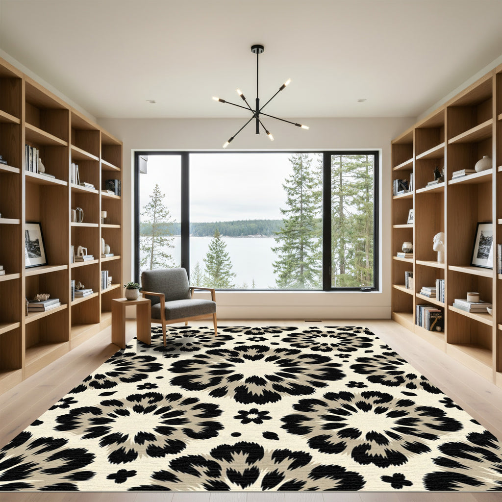 Bold Black Blossom Medallion Rug