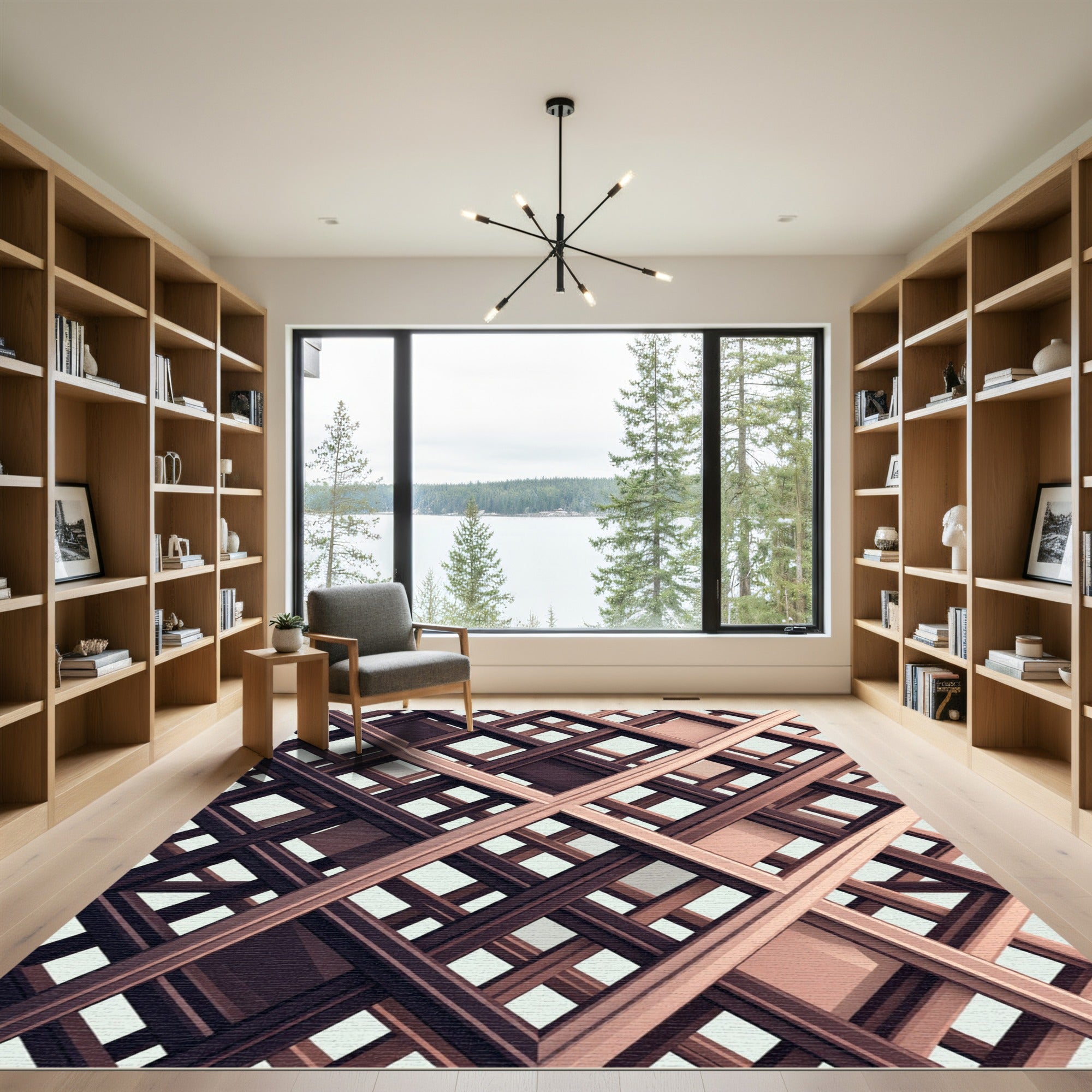 Bronze Geometric Intersecting Lattice Grid Rug