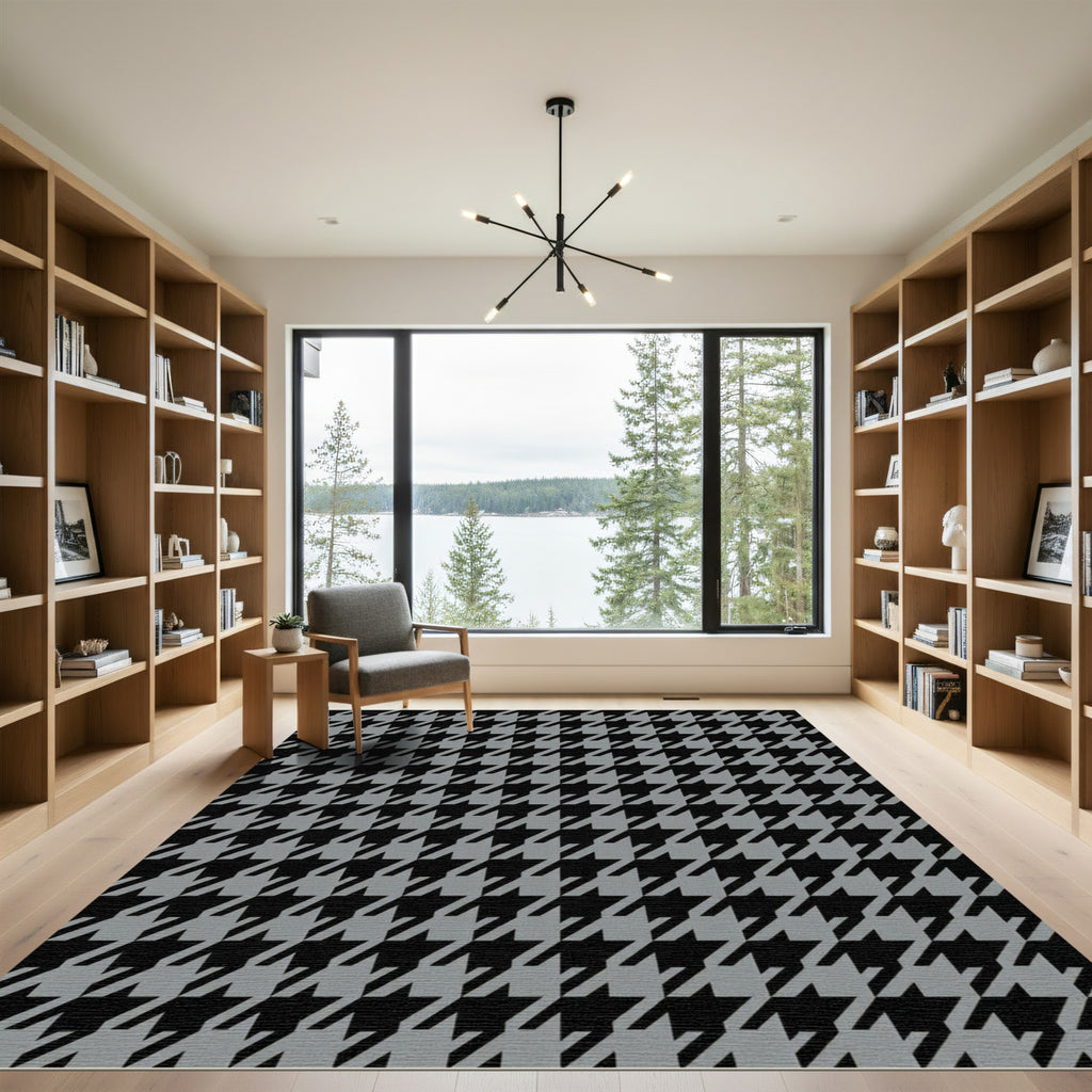 Classic Black Gray Houndstooth Check Rug