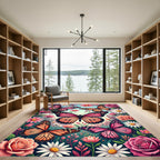 Pink Orange Butterflies Floral Garden Rug