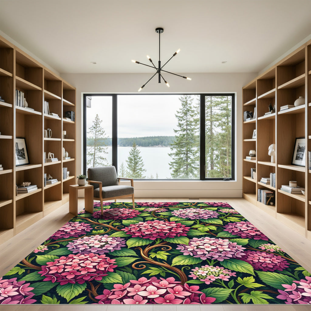 Vibrant Pink Hydrangea Garden Flourish Rug