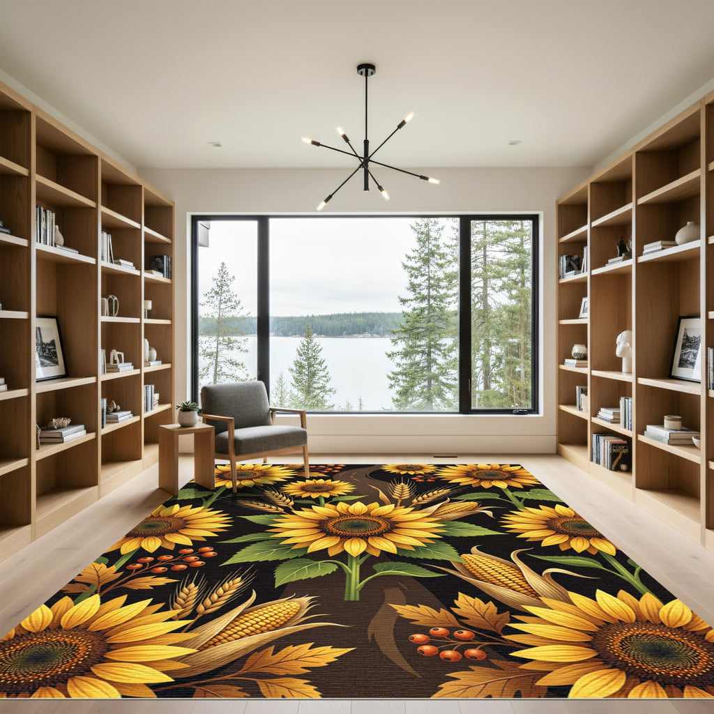 Golden Sunflowers Corn Wheat Harvest Rug