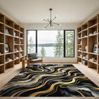 Abstract Black and Gold Liquid Swirl Rug