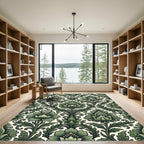 Elegant Sage Green Damask Floral Scroll Rug