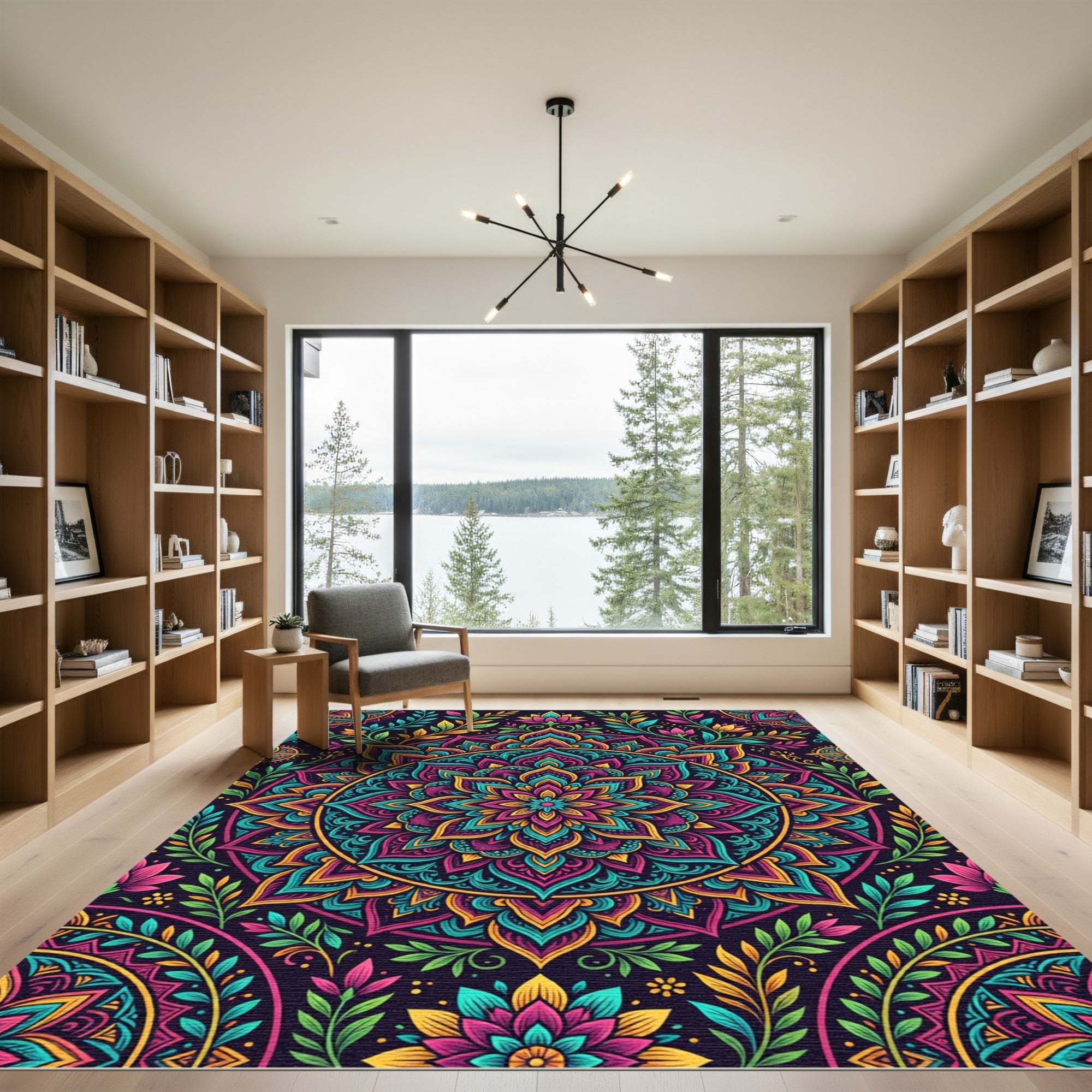Vibrant Colorful Floral Mandala Medallion Rug