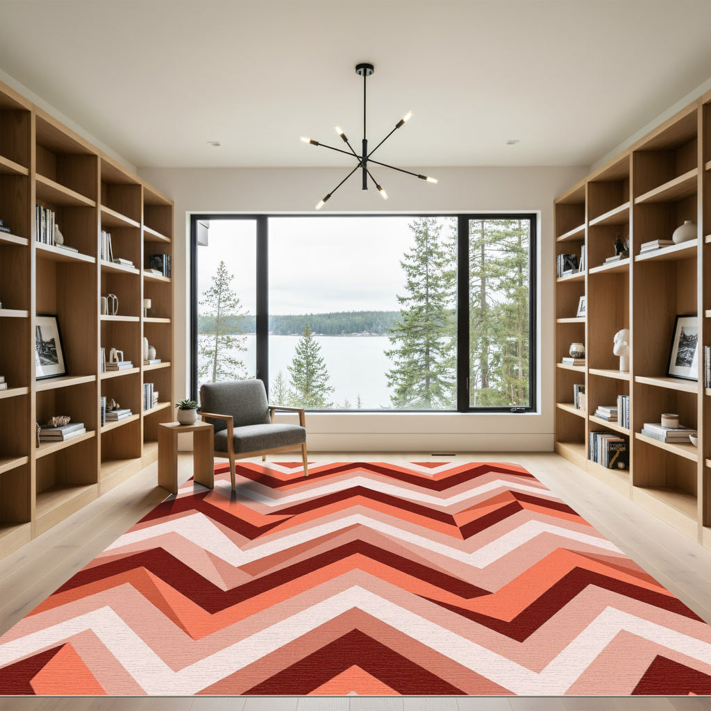 Terracotta Geometric Chevron Blanket Stitch Rug