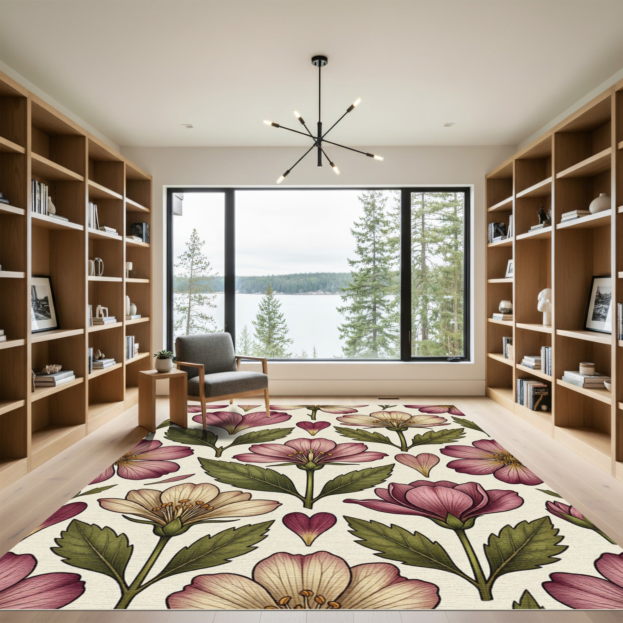 Vintage Romantic Blush Floral Botanical Art Rug