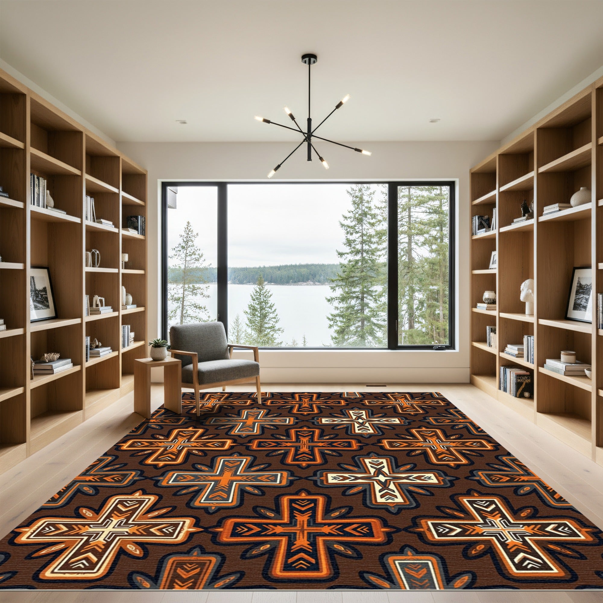 Geometric Earthy Totem Cross Tile Rug