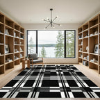 Black white intersecting plaid Rug