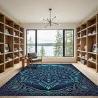 Radiant Teal Indigo Floral Mandala Rug