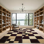 Tuscan Yellow Burgundy Geometric Squares Rug