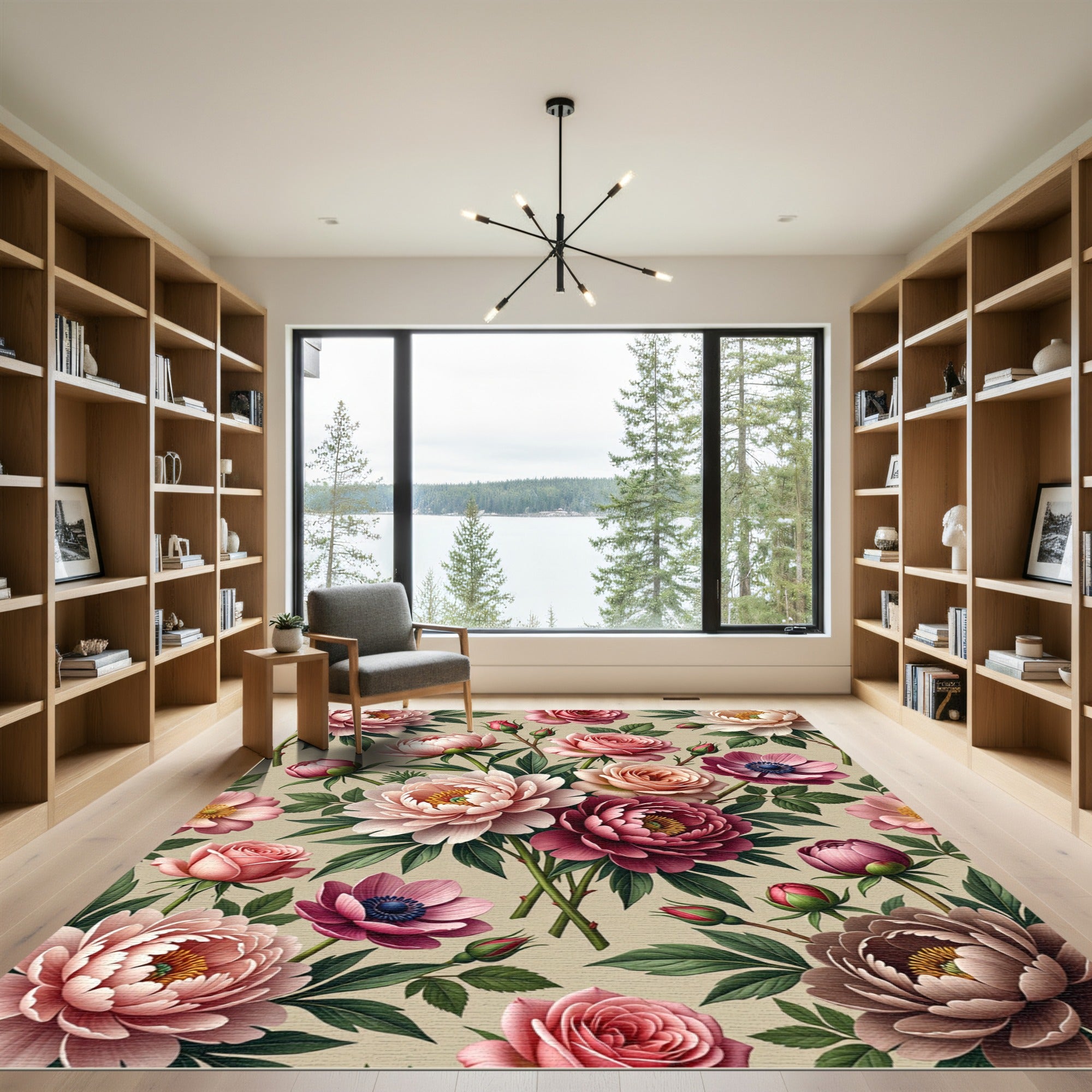 Elegant Blush Peony Rose Bouquet Rug