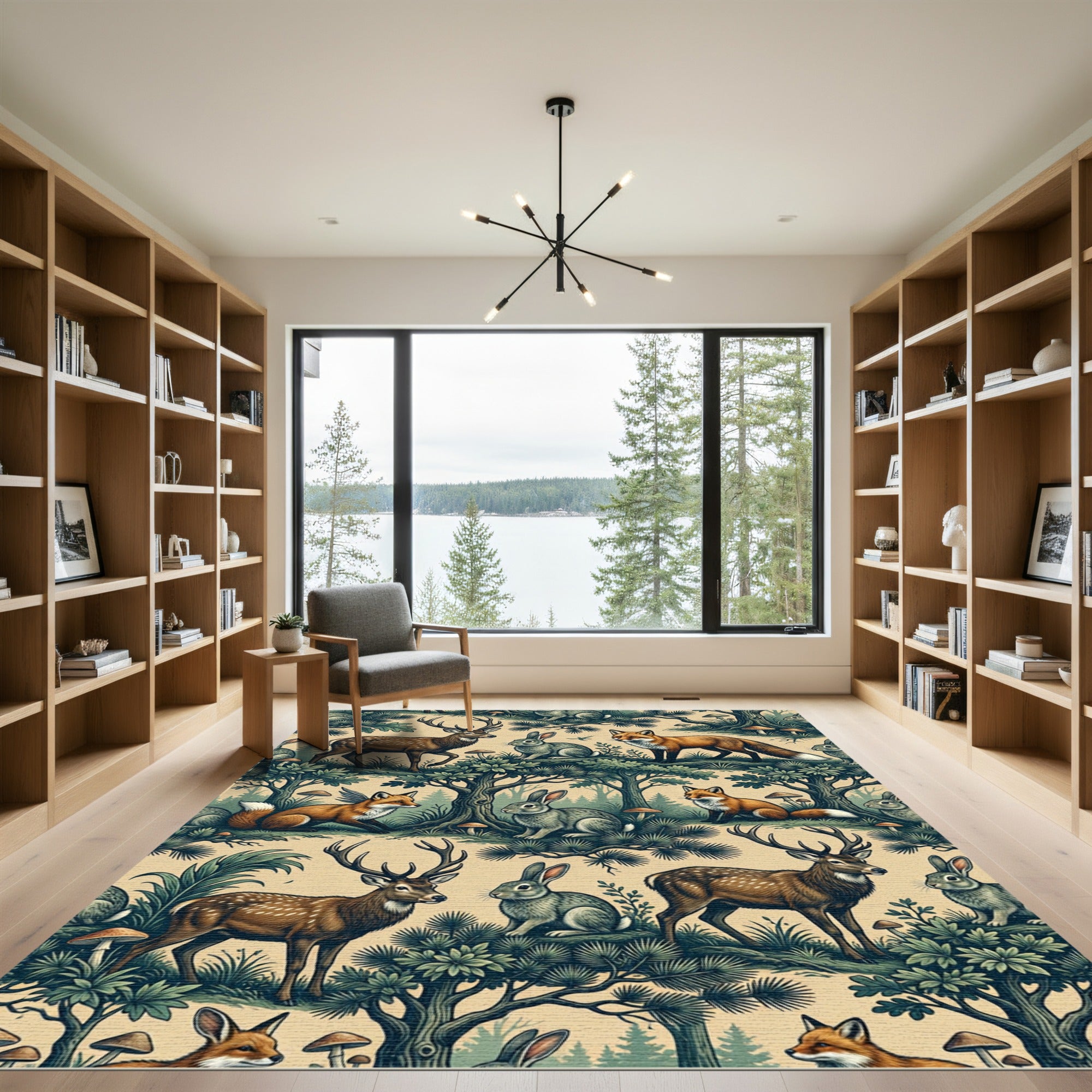 Whimsical Woodland Creature Forest Tapestry Rug