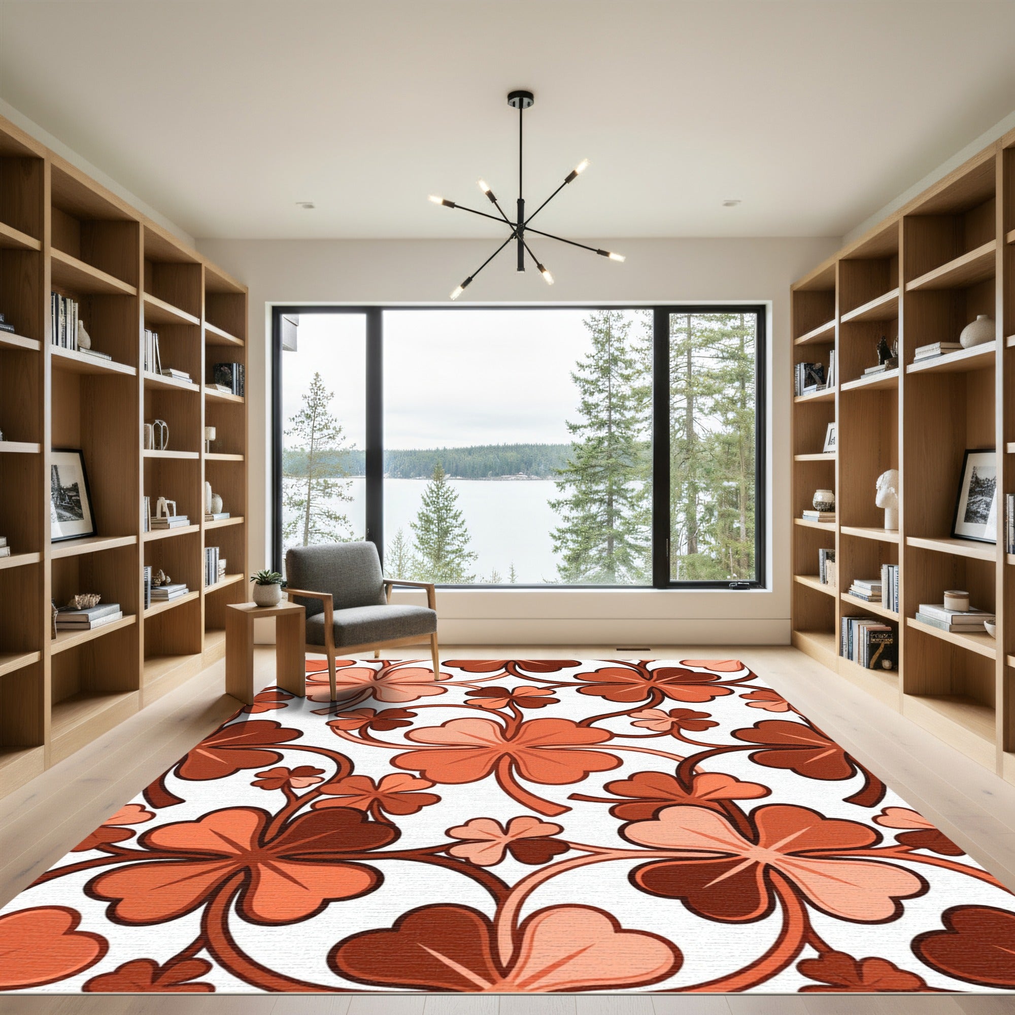 Terra Cotta Four Leaf Clover Botanical Rug