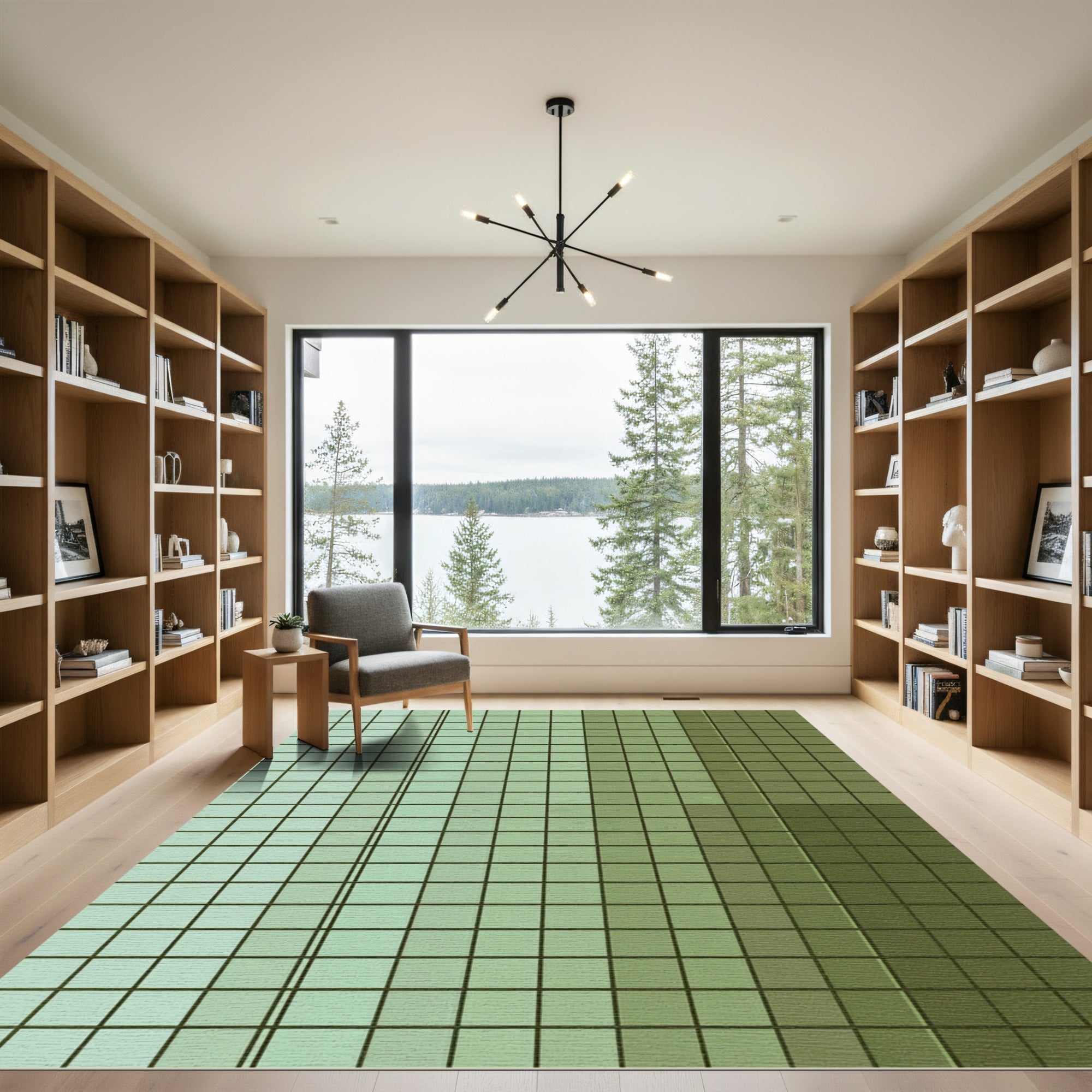 Sage Green Faded Grid Rug