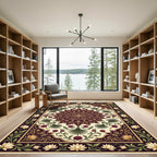 Ornate Floral Medallion Burgundy Ivory Rug