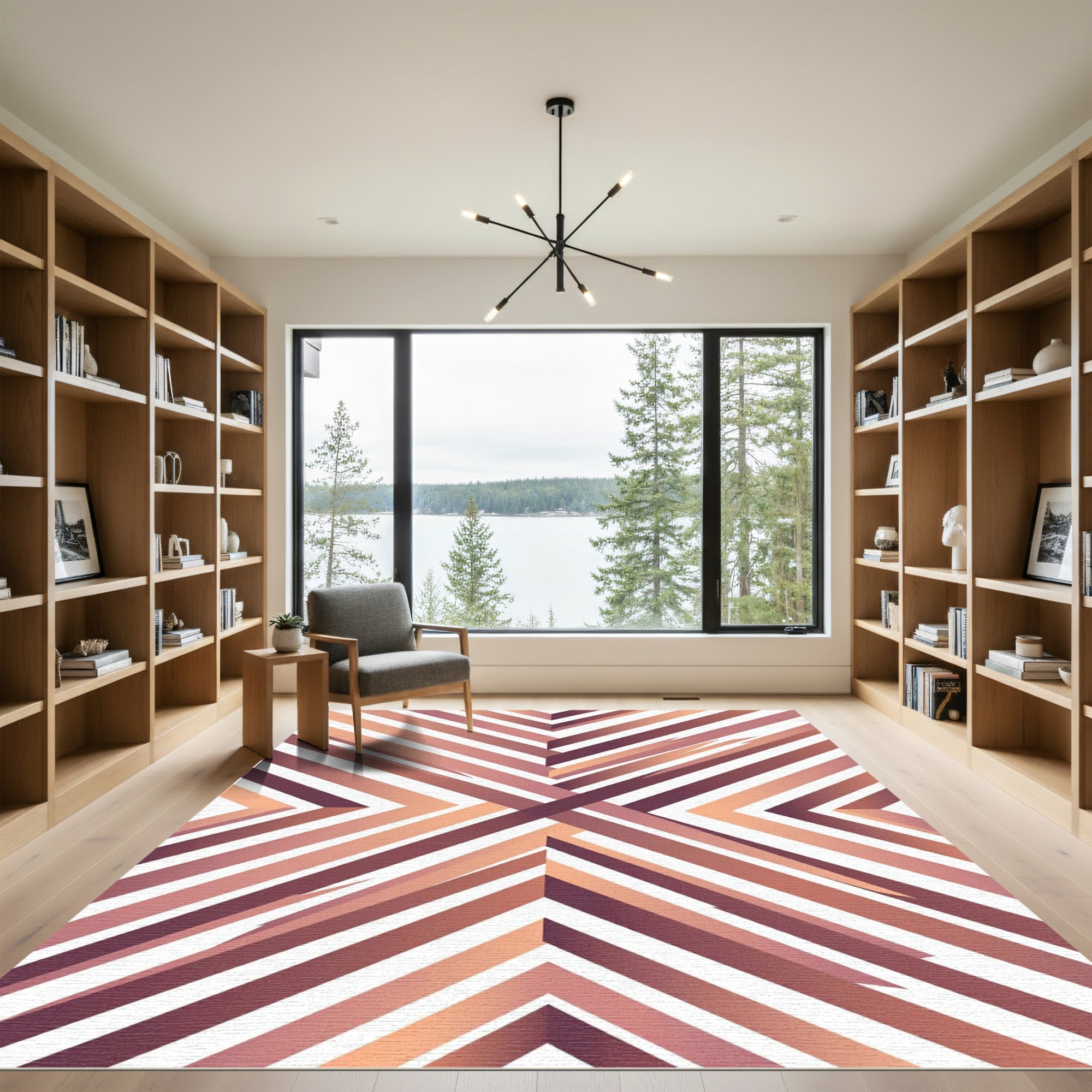 Modern Copper Geometric Angular Chevron Rug