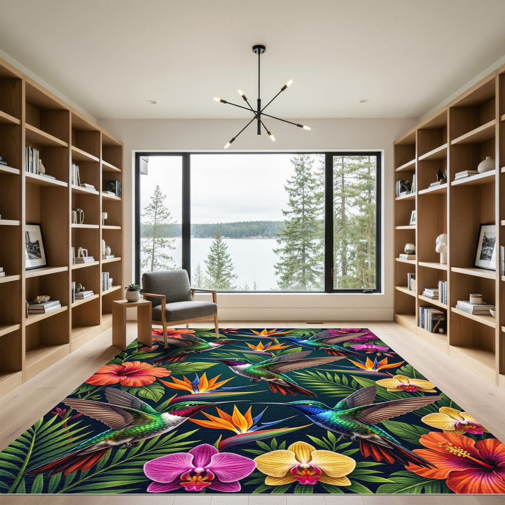 Tropical Hummingbird Exotic Jungle Floral Rug
