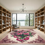 Elegant Pink Carnation Rose Floral Medallion Rug