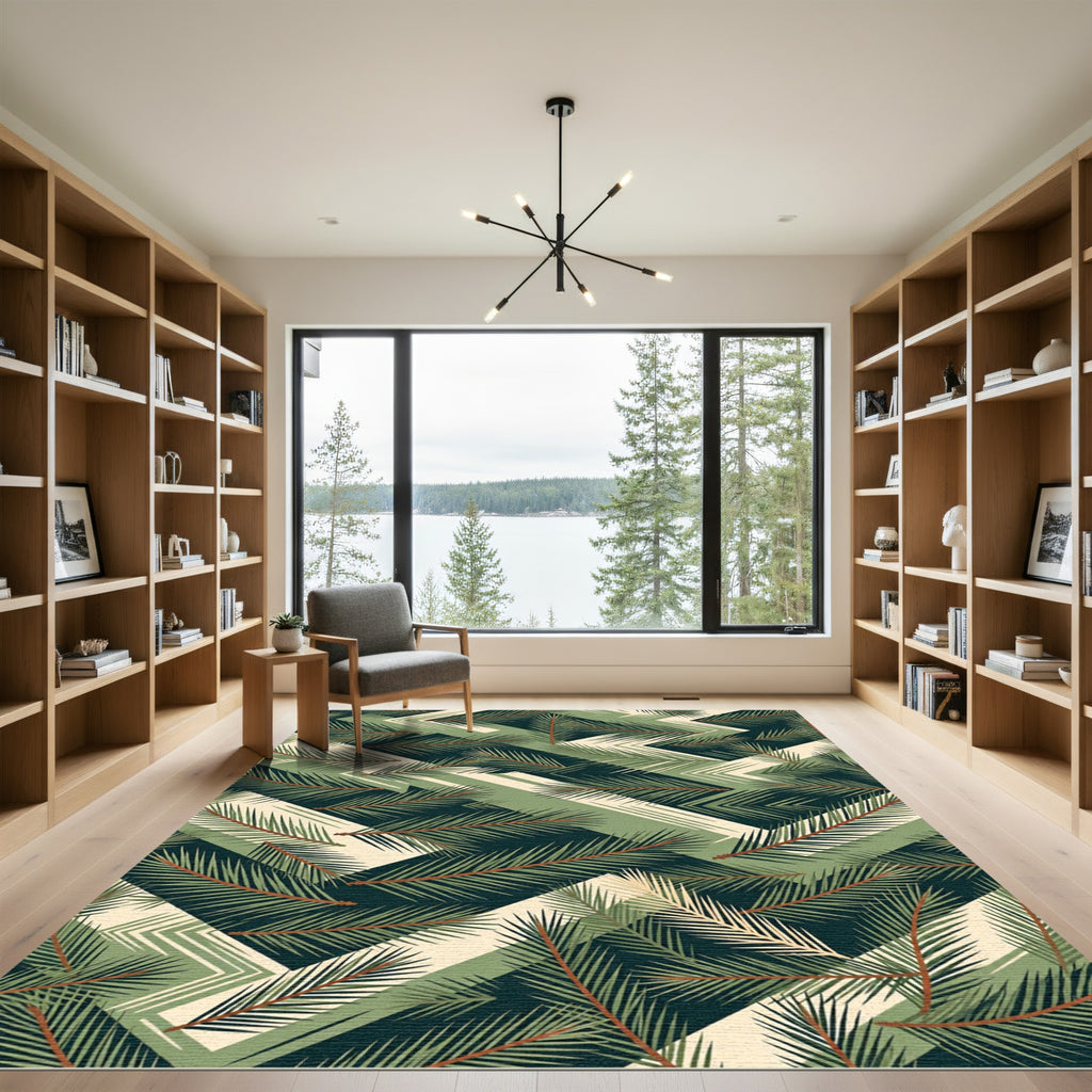 Green Pine Needle Geometric Chevron Rug