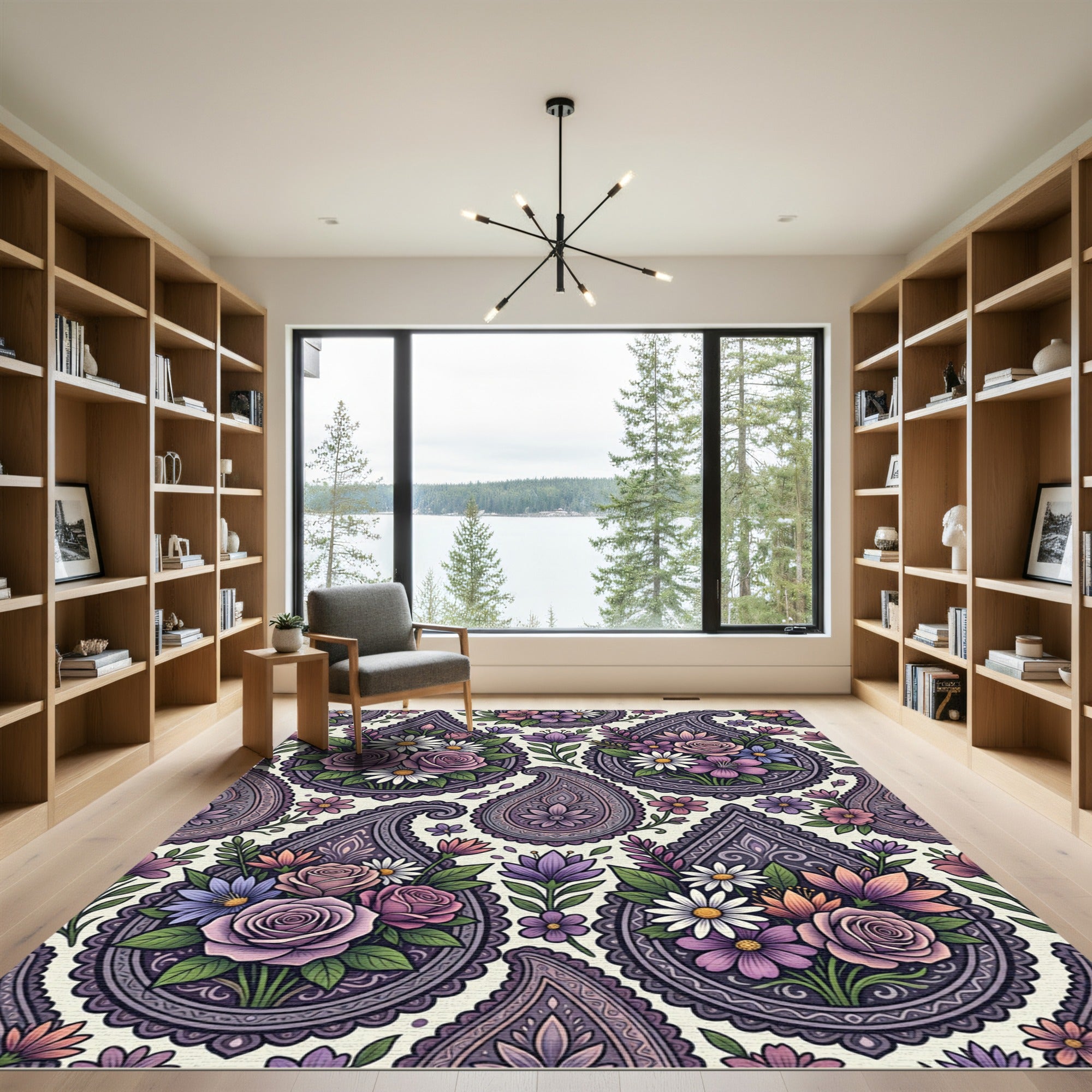 Elegant Lavender Floral Paisley Medallion Rug