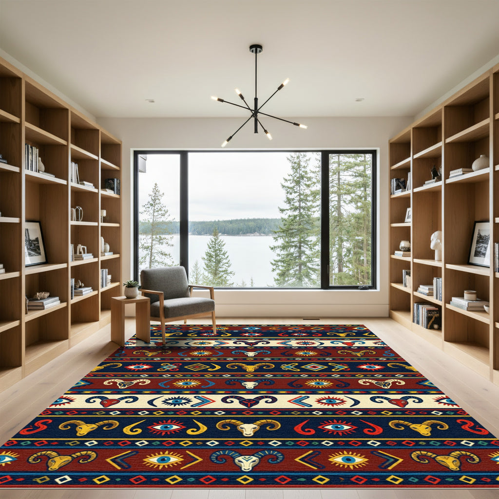 Red Blue Yellow Ram Eye Stripe Rug