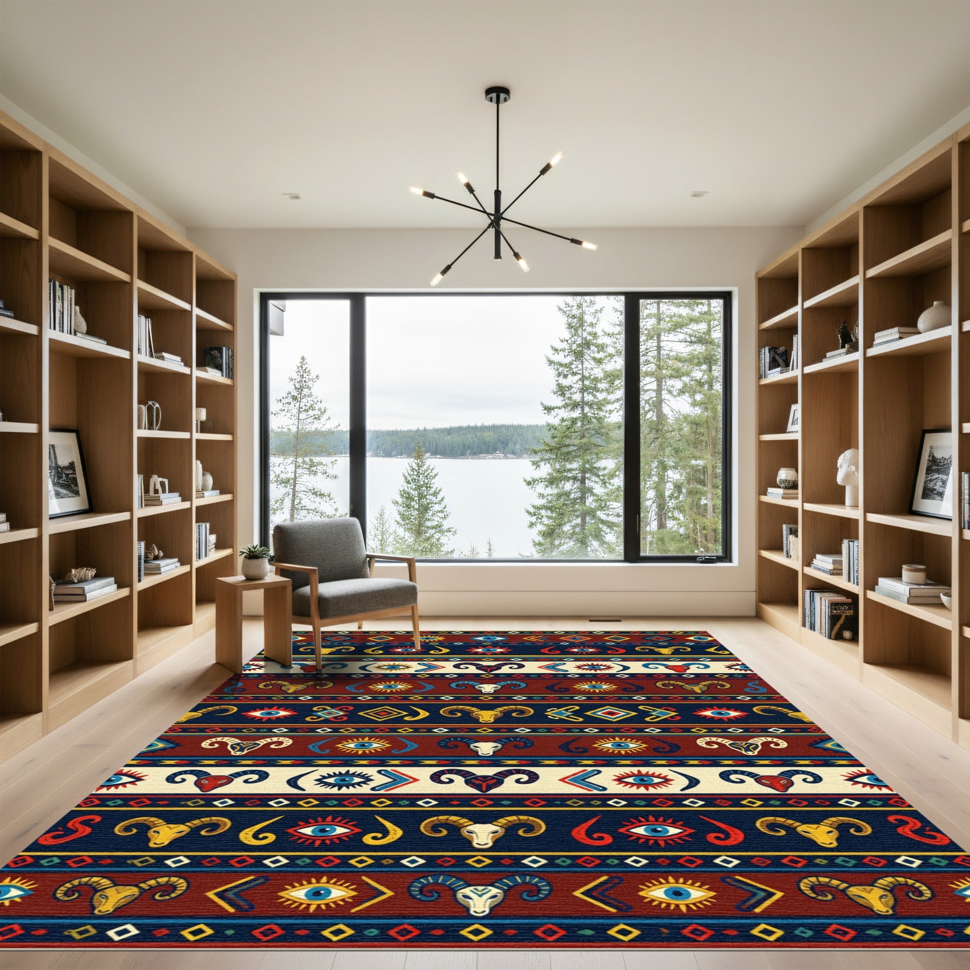 Red Blue Yellow Ram Eye Stripe Rug