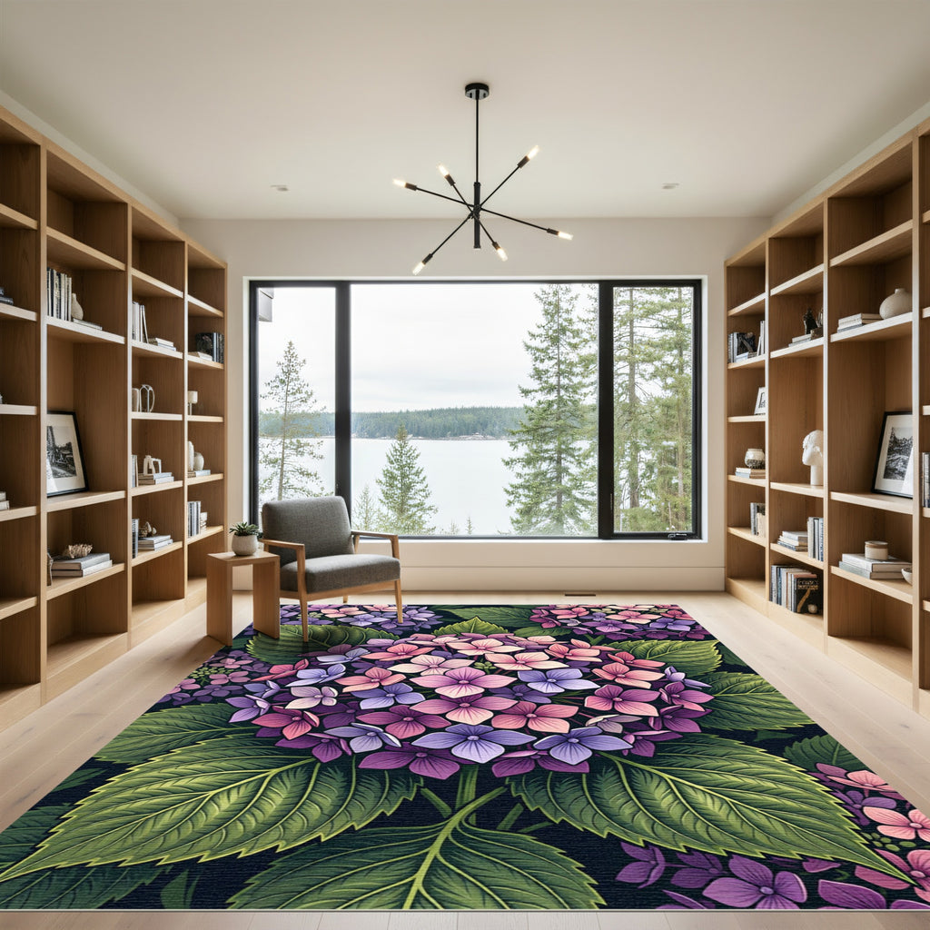 Vibrant Pastel Hydrangea Botanical Floral Rug