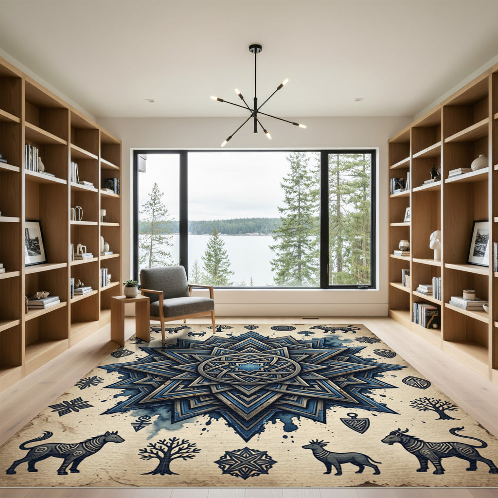 Celestial Blue Starry Ancient Totem Rug