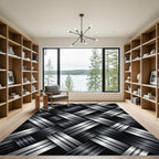 Modern Metallic Silver Woven Interlocking Texture Rug