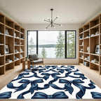 Elegant Navy Blue Satin Bow Garland Rug
