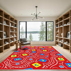 Red Alphabet Numbers Whirling Shapes Rug