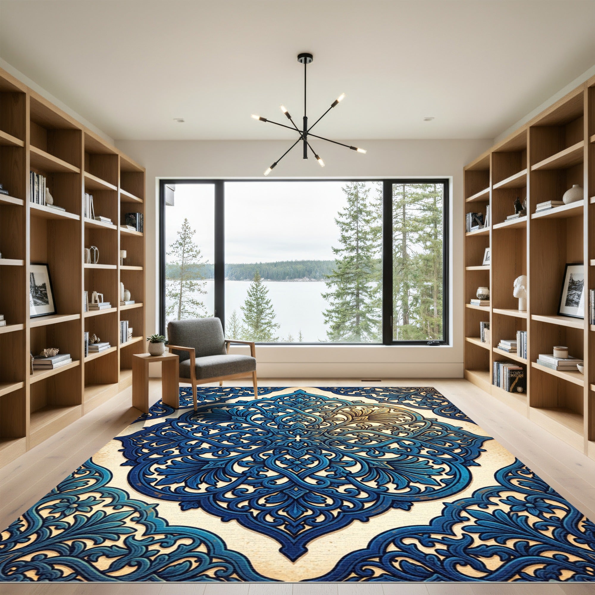 Ornate Cobalt Sapphire Floral Medallion Rug