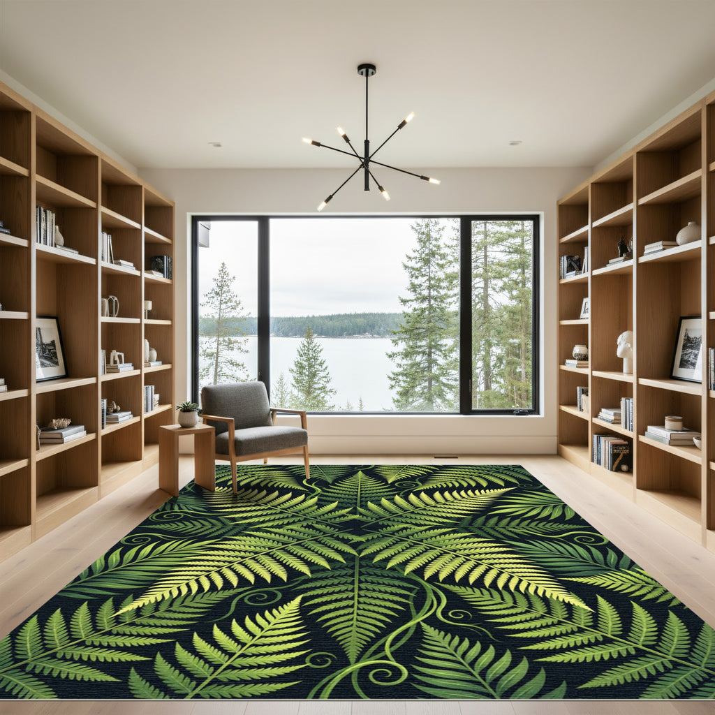 Lush Tropical Fern Forest Botanical Art Rug