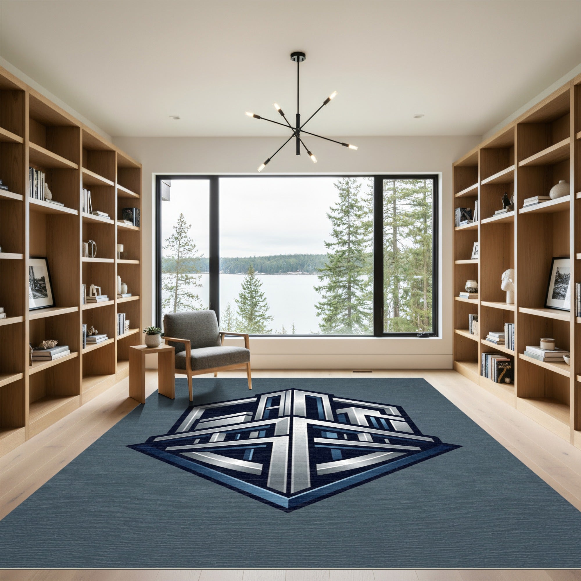 Metallic Silver Isometric Geometric Hexagonal Art Rug