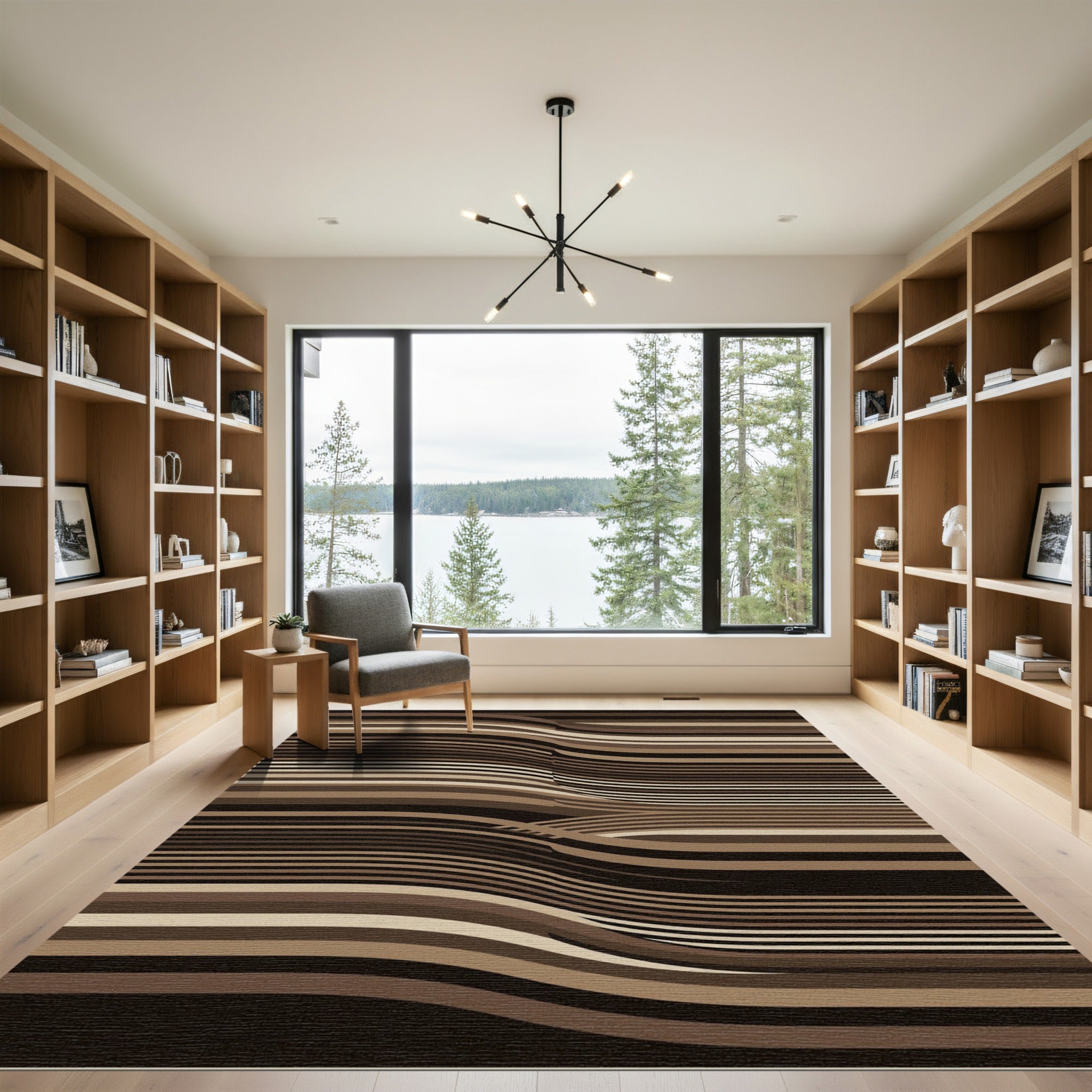 Brown Wavy Stripe Landscape Rug