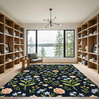 Peach and Blue Floral Botanical Print Rug