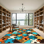 Abstract Puzzle Pieces Geometric Composition Rug
