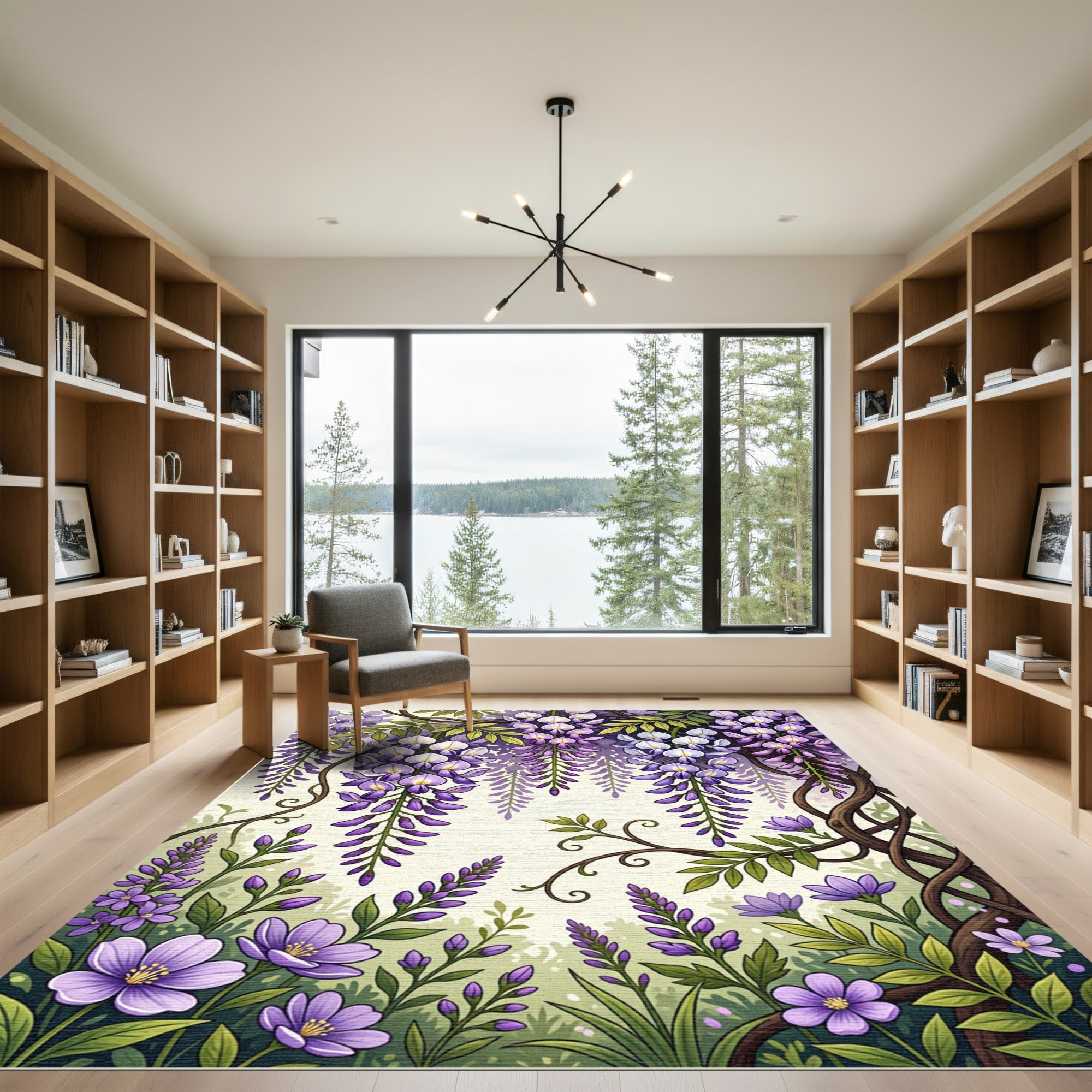 Elegant Purple Wisteria Botanical Vine Rug