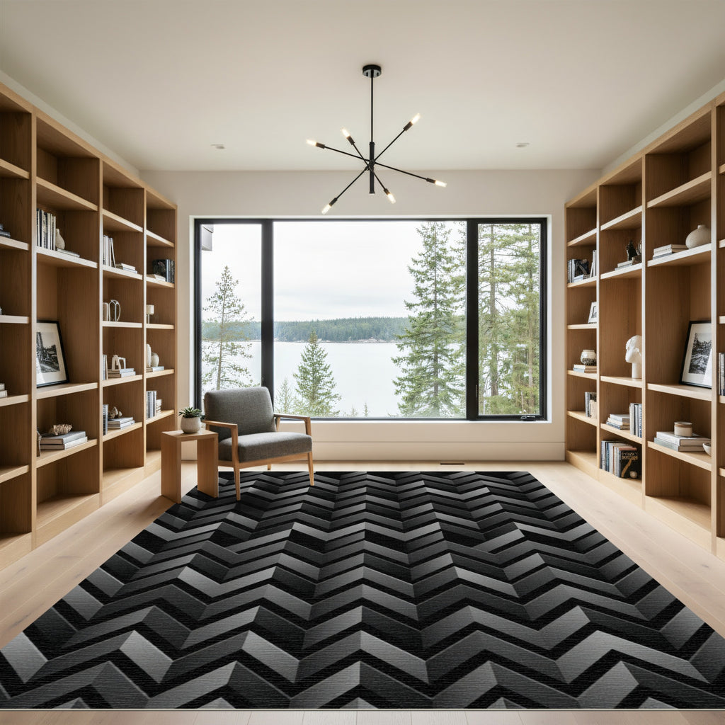 Dark Gray Chevron 3D Effect Rug