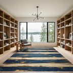 Distressed Navy and Cream Horizontal Planks Rug