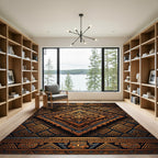 Ancient Aztec Copper Geometric Embossed Art Rug