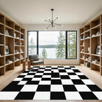 Bold Black and White Checkered Grid Rug