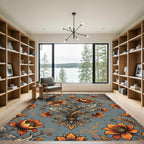 Golden Orange Floral Botanical Damask Rug