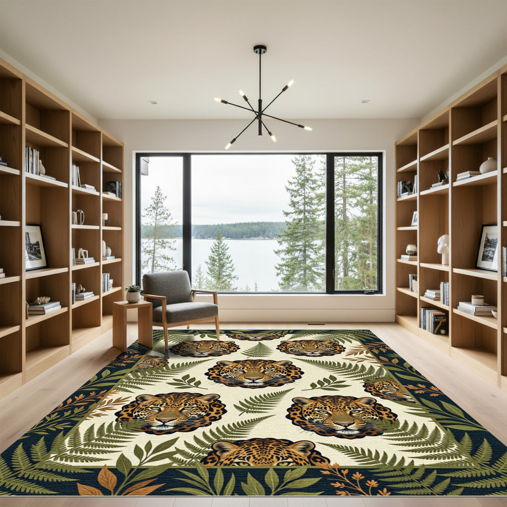 Lush Tropical Leopard Fern Cream Rug