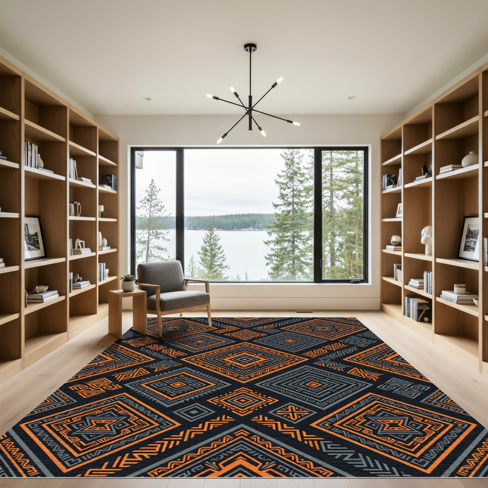 Orange Gray Geometric Diamond Pattern Rug